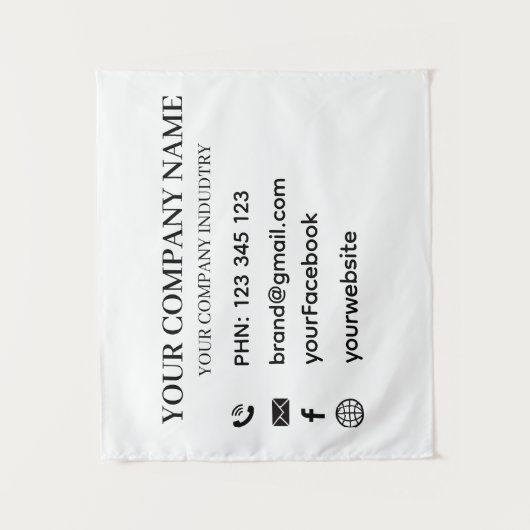 Aangepaste bedrijfsinfo tekst muur branding ontwer wandkleed (Voorkant)