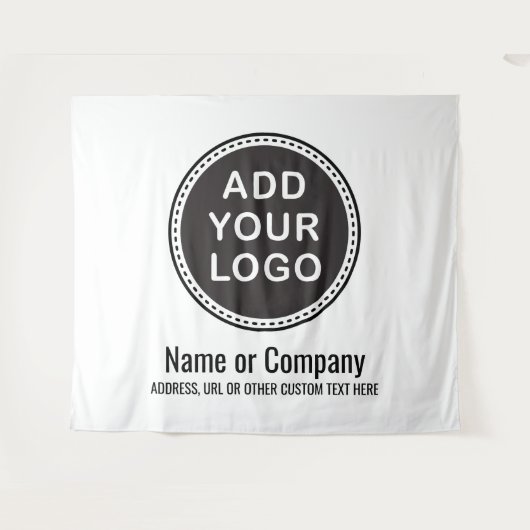 Aangepaste bedrijfslogo en tekst achtergrond wandkleed (Voorkant (horizontaal))