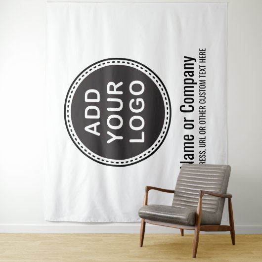 Aangepaste bedrijfslogo en tekst achtergrond wandkleed (In situ)