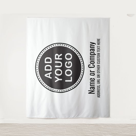 Aangepaste bedrijfslogo en tekst achtergrond wandkleed (Voorkant)