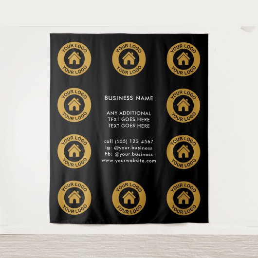 Aangepaste bedrijfslogo en tekst achtergrond wandkleed (Voorkant)