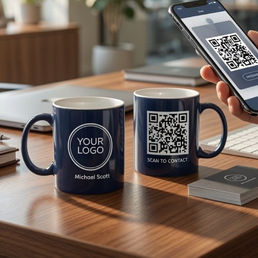 Aangepaste bedrijfslogo QR-code mok | Gepersonalis
