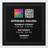 Aangepaste bedrijfslogo QR-code zwart openingsuren Raamsticker (Vel)