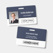 Aangepaste bedrijfslogo streepjescode werknemersfo badge (Voor- en achterkant)