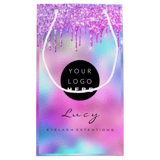 Aangepaste bedrijfsnaam Glitter Holograaf Klein Cadeauzakje (Achterkant)