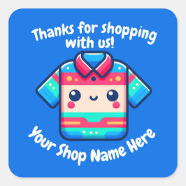 Aangepaste bedrijfsnaam Kawaii Shirt Verkoper Vierkante Sticker