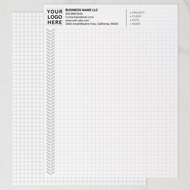 Aangepaste bedrijfsnaam & logo | Grafiekpapiervell Briefhoofd (company logo on grid paper, bulk custom graph papers)