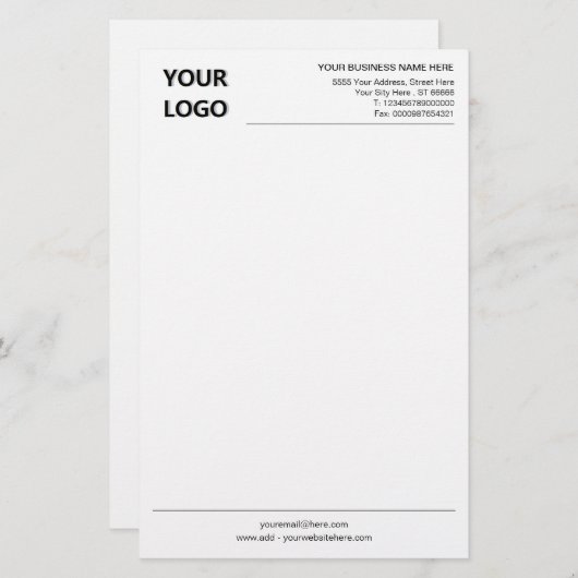 Aangepaste Bedrijfsnaam Logo Info Adres Briefpapie Briefpapier (Voorkant / Achterkant)