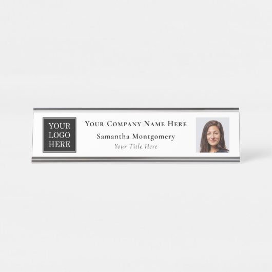 Aangepaste bedrijfsnaam Logo Titel Foto Bureau Naambordje (Voorkant)