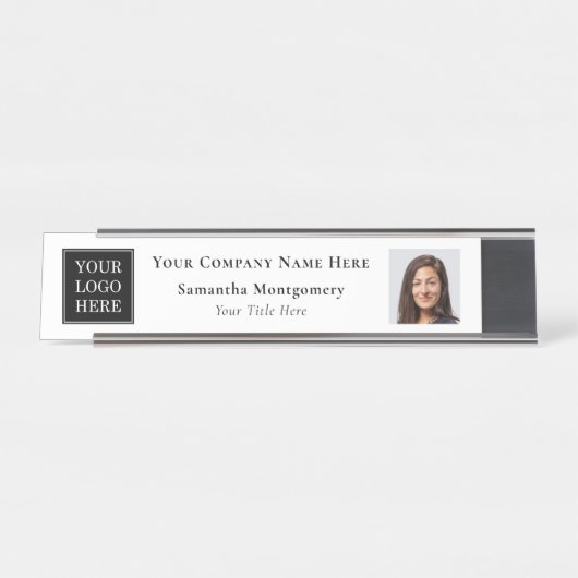 Aangepaste bedrijfsnaam Logo Titel Foto Bureau Naambordje (Voorkant)