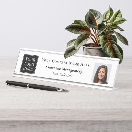 Aangepaste bedrijfsnaam Logo Titel Foto Bureau Naambordje