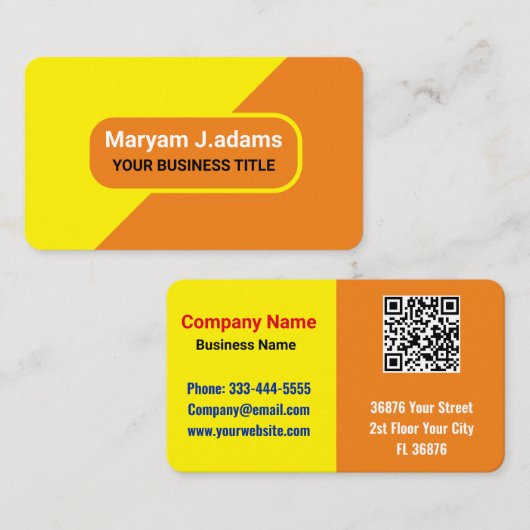 Aangepaste Bedrijfsnaam - Modern Geel & Sinaasappe Visitekaartje (Voorkant / Achterkant)