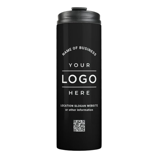 Aangepaste bedrijfsnaam QR-code Logo, zwart Thermosbeker (Voorkant)
