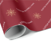 Aangepaste bedrijfsnaam & Red Gold Snowflakes Comp Cadeaupapier (Rol Hoek)