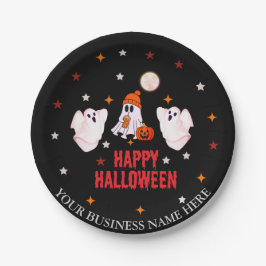 Aangepaste bedrijfsnaam, tekst en spook Halloween Papieren Bordje