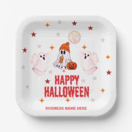 Aangepaste bedrijfsnaam, tekst en spook Halloween Papieren Bordje