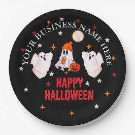 Aangepaste bedrijfsnaam, tekst en spook Halloween Papieren Bordje