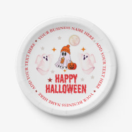 Aangepaste bedrijfsnaam, tekst en spook Halloween Papieren Bordje