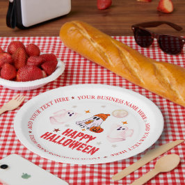 Aangepaste bedrijfsnaam, tekst en spook Halloween Papieren Bordje