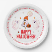 Aangepaste bedrijfsnaam, tekst en spook Halloween Papieren Bordje (Voorkant)