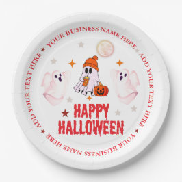 Aangepaste bedrijfsnaam, tekst en spook Halloween Papieren Bordje