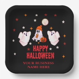 Aangepaste bedrijfsnaam, tekst en spook Halloween Papieren Bordje