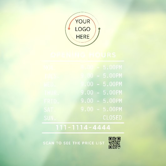 Aangepaste bedrijfsuren vensterstickers met logo e raamsticker (Vel 3)