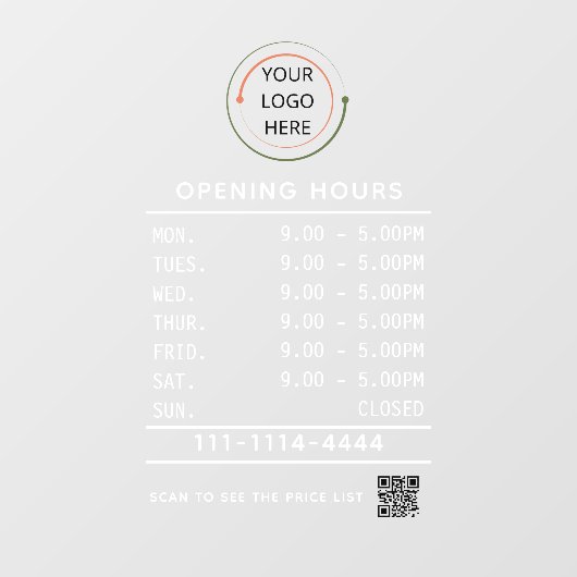 Aangepaste bedrijfsuren vensterstickers met logo e raamsticker (Vel)