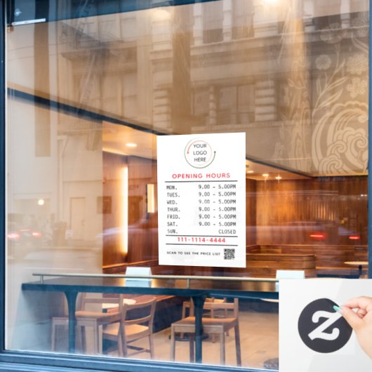 Aangepaste bedrijfsuren vensterstickers met logo & raamsticker (Cafe Raam)