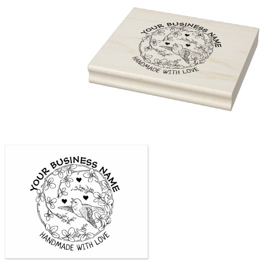 Aangepaste bedrijfsvogel met bloemen Handgemaakte Rubberstempel (Gestempeld)