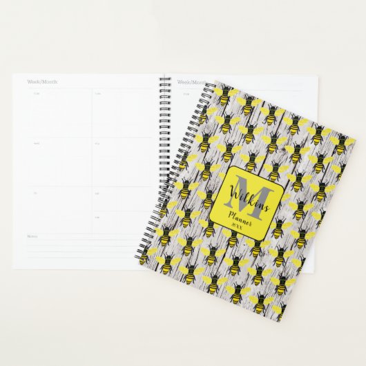 Aangepaste Bee Illustratie Rustiek Hout Ontwerp Planner (Display)
