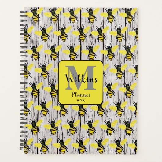 Aangepaste Bee Illustratie Rustiek Hout Ontwerp Planner (Voorkant)
