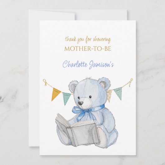 Aangepaste beer die een boek leest Bedankt Baby Sh (Voorkant)