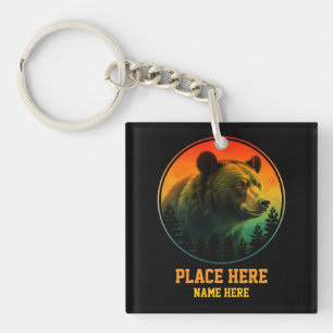 Aangepaste beer dier plaats land souvenir sleutelhanger