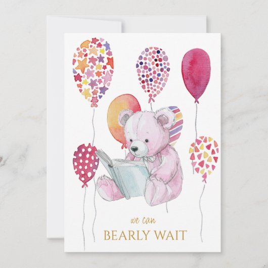 Aangepaste beer leest een boek Baby Shower Kaart (Voorkant)