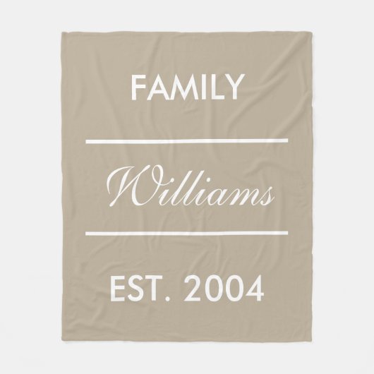 Aangepaste beige en witte familienaam fleece deken (Voorkant)