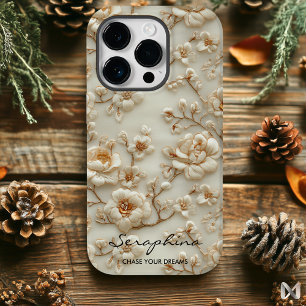 Aangepaste Beige Geborduurde Bloemen met Inspirere Case-Mate iPhone 14 Pro Hoesje