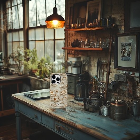 Aangepaste Beige Geborduurde Bloemen met Inspirere Case-Mate iPhone Case