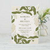 Aangepaste Beige Grijs Groen Bos Bloemen Fest Trou Kaart (Staand voorkant)