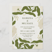 Aangepaste Beige Grijs Groen Bos Bloemen Fest Trou Kaart (Voorkant / Achterkant)