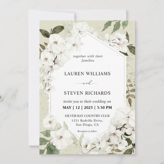 Aangepaste Beige Grijs Wit Orchidee Lijst Wedding Kaart (Voorkant)