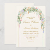 Aangepaste Beige Groen Blauw Goud Bloemen Boog Wed Kaart (Voorkant / Achterkant)
