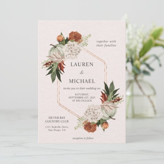 Aangepaste Beige Herfst Zest Flower Wedding Kaart (Staand voorkant)