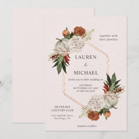 Aangepaste Beige Herfst Zest Flower Wedding Kaart (Voorkant / Achterkant)