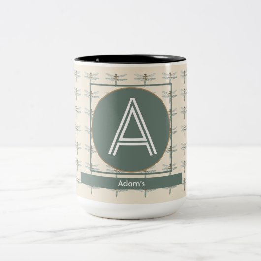 AANGEPASTE BEIGE OLIJVEN RETRO LIBEL TWEEKLEURIGE KOFFIEMOK (Center)