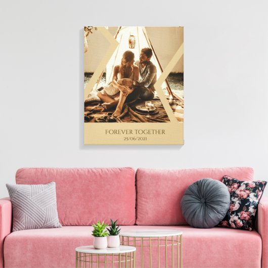 Aangepaste Beige trouwdatum Stretched Canvas Afdruk (Insitu (Woonkamer))