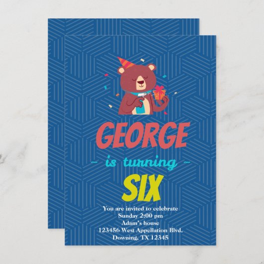 Aangepaste beren verjaardagskaart cartoon uitnodig kaart (Voorkant / Achterkant)