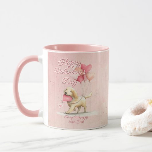 Aangepaste Bericht Hond Dier Valentijnsdag Mok (Met donut)
