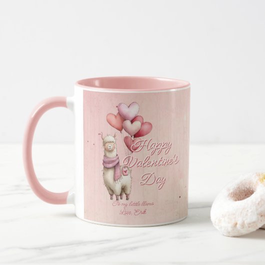 Aangepaste Bericht Lama Dier Valentijnsdag Mok (Met donut)