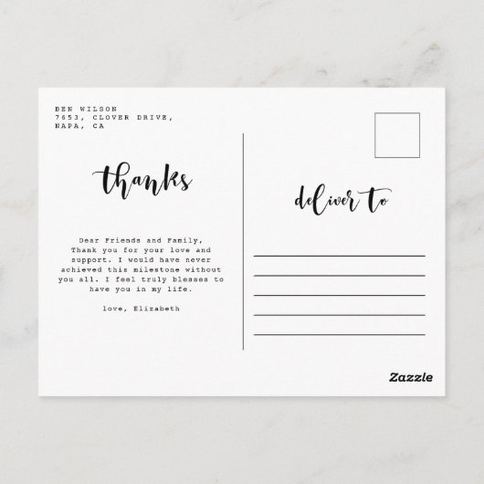 Aangepaste bericht Modern Afstuderen Dank u Briefkaart (Achterkant)